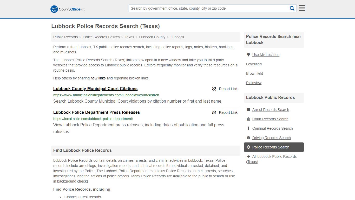 Police Records Search - Lubbock, TX (Accidents & Arrest Records)